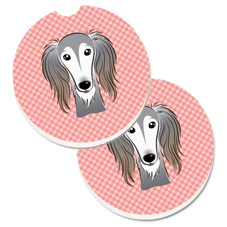 Carolines Treasures Checkerboard Pink Saluki  Cup Holder Car Coaster, PK2 BB1229CARC